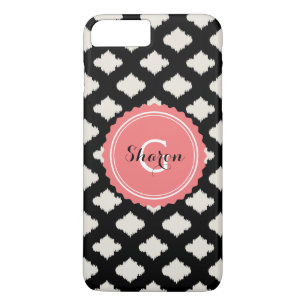 Süßes schwarz-weißes Ikat-Stammesmuster-Monogramm iPhone 8 Plus/7 Plus Hülle