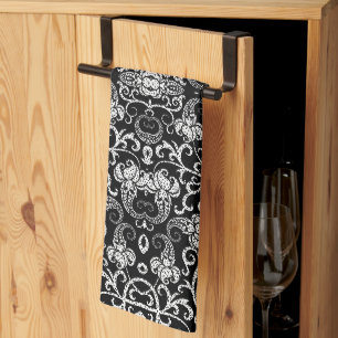 Süßes schwarzes Dalmatiner-Blumendesign Geschirrtuch
