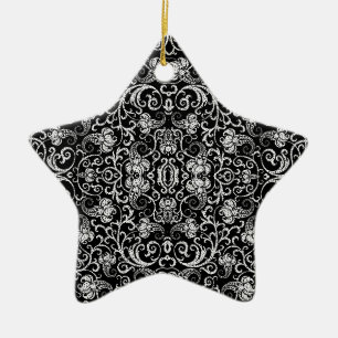 Süßes schwarzes Dalmatiner-Blumendesign Keramik Ornament