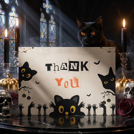 Süßes schwarzes Halloween-Kätzchen Dankeskarte
