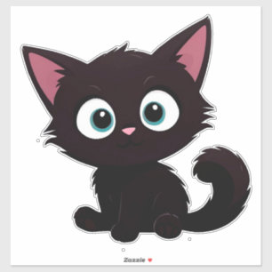 Süßes schwarzes Kätzchen-Cartoon mit großen Augen Aufkleber