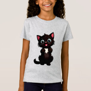 Süßes schwarzes Kätzchen-Cartoon mit großen Augen T-Shirt