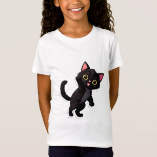 Süßes schwarzes Kätzchen-Cartoon mit großen Augen T-Shirt