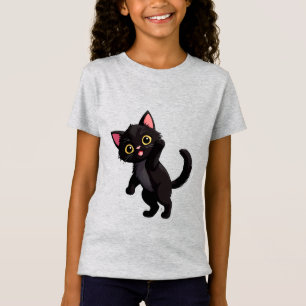 Süßes schwarzes Kätzchen-Cartoon mit großen Augen T-Shirt