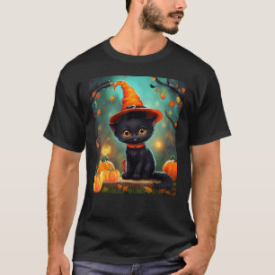 Süßes schwarzes Kätzchen Halloween-Katze Hexenkatz T-Shirt