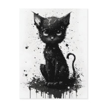 Süßes schwarzes Kätzchen-Tinten-Druck-Goth-Weihnac