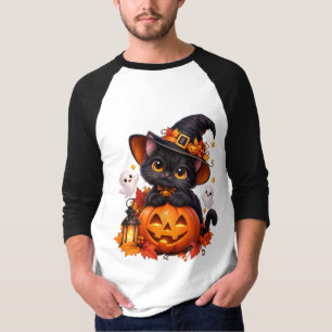Süßes schwarzes Katze Halloween Kürbis Raglan-Shir T-Shirt