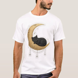 Süßes schwarzes Katze Mond T-Shirt