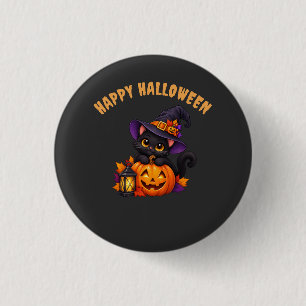 Süßes schwarzes Katzen-Halloween-Kürbis-Hexen-Desi Button