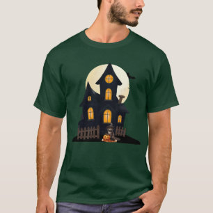 Süßes Schwarzes Katzen Spukhaus - Grusel Halloween T-Shirt