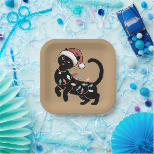 Süßes schwarzes Katzenliebhaber-Weihnachts-Mutter- Pappteller