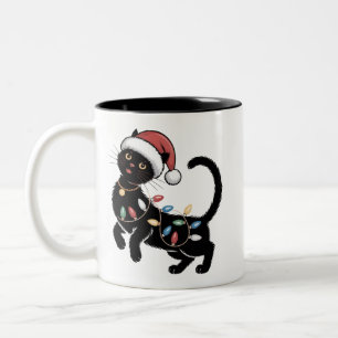 Süßes schwarzes Katzenliebhaber-Weihnachts-Mutter- Zweifarbige Tasse
