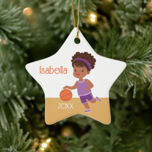 Süßes schwarzes Mädchen Basketball Personalisiert Keramik Ornament