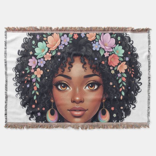 Süßes Schwarzes Mädchen mit Blumenkrone Afro Decke (Vorderseite)