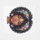Süßes schwarzes Mädchen mit Blumenkrone Afro Fleecedecke (Vorderseite (Horizontal))