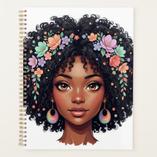 Süßes Schwarzes Mädchen mit Blumenkrone Afro Planer