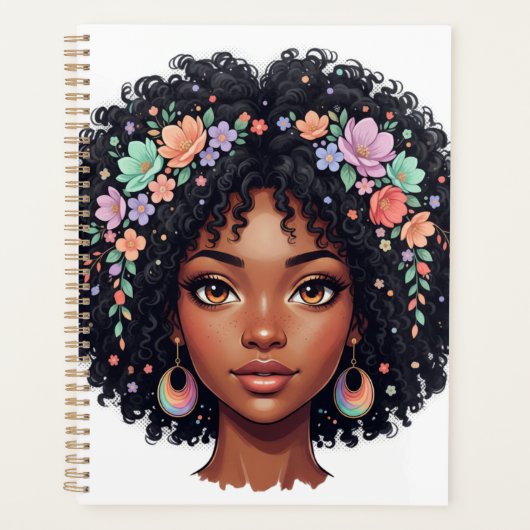 Süßes Schwarzes Mädchen mit Blumenkrone Afro Planer (Vorderseite)