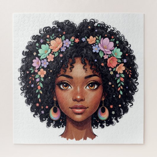 Süßes Schwarzes Mädchen mit Blumenkrone Afro Puzzle (Vertikal)