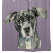 Süßes schwarzes Pitbull-HundeAquarell-Porträt Duschvorhang (Vorderseite)