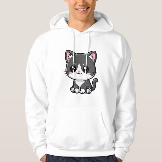 Süßes schwarzes weißes Chibi Kätzchen Hoodie (Vorderseite)