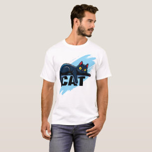 Süßes Schwarzkatze Blau-Splatter T-Shirt