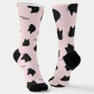 Süßes Schwarzkatzenmuster Rosa Miau Kätzchen Socken
