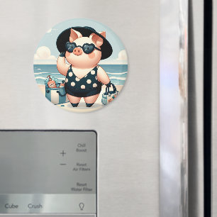 Süßes Schwein im Punkte-Badeanzug am Strand Magnet