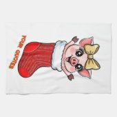 Süßes Schwein im Weihnachtsstrumpf Geschirrtuch (Horizontal)