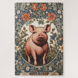 Süßes Schwein inspiriert von William Morris Puzzle