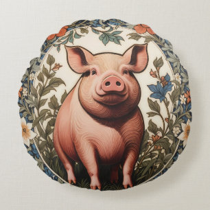 Süßes Schwein inspiriert von William Morris Rundes Kissen