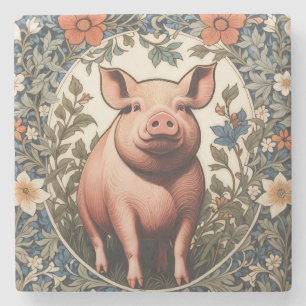 Süßes Schwein, inspiriert von William Morris Steinuntersetzer