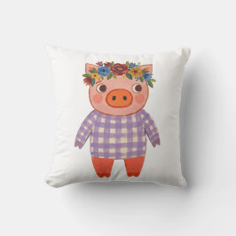 Süßes Schwein mit Blumenkrone Wurfkissen Kissen
