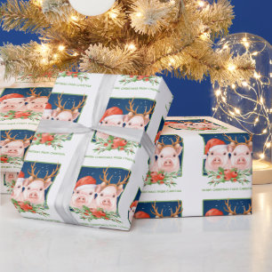 Süßes Schwein-Paar Weihnachten Santa und Rentier Geschenkpapier