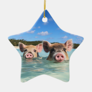 Süßes schwimmendes Schwein Exuma Bahamas Keramik Ornament