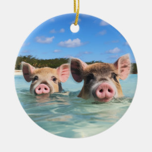 Süßes schwimmendes Schwein Exuma Bahamas Keramik Ornament