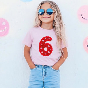 Süßes sechstes Geburtstag Mädchen Herzen Rot Flu T-Shirt