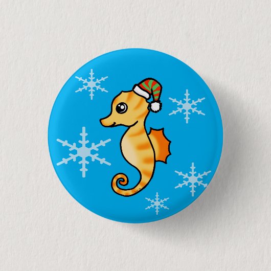 Süßes Seepferdchen Winter-Schneeflocke Urlaub Button (Vorderseite)
