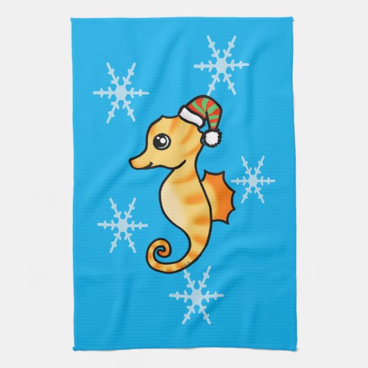 Süßes Seepferdchen Winter-Schneeflocke Urlaub Geschirrtuch (Vertikal)