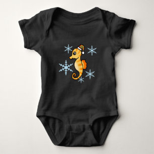 Süßes Seepferdchen Winter-Schneeflocke Weihnachten Baby Strampler