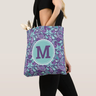 Süßes Shabby Chic Lila und Blaues Paisley-Monogram Tasche