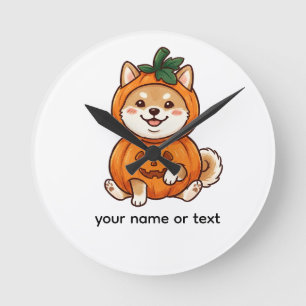 Süßes Shiba Inu Kürbiskostüm Halloween-Hunde-Illus Runde Wanduhr