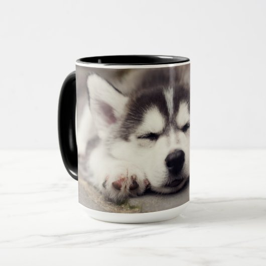 Süßes Sibirisches Husky Welpenschläfchen Tasse (Vorderseite Links)