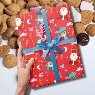 Süßes Sinterklaas- und Piet-Muster auf Rot Geschenkpapier
