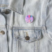 Süßes sitzendes Einhorn und Ballons Flieder Button (Beispiel)