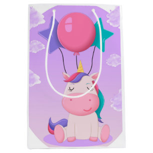 Süßes sitzendes Einhorn und Ballons Flieder Mittlere Geschenktüte