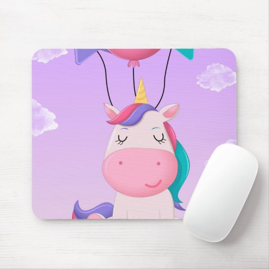 Süßes sitzendes Einhorn und Ballons Flieder Mousepad (Mit Mouse)