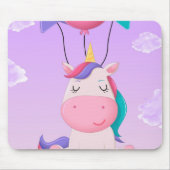 Süßes sitzendes Einhorn und Ballons Flieder Mousepad (Vorne)