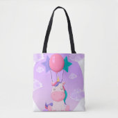 Süßes sitzendes Einhorn und Ballons Flieder Tasche (Vorderseite)
