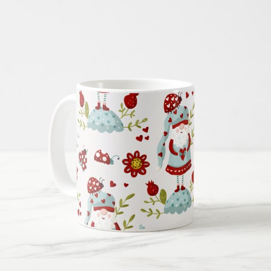 Süßes skandinavisches Gnom-Blumenmuster Kaffeetasse (Vorderseite Links)