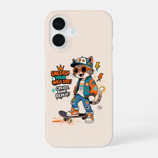 Süßes Skateboard-Katze Graffiti Streetwear Cartoon iPhone 16 Hülle (Rückseite)